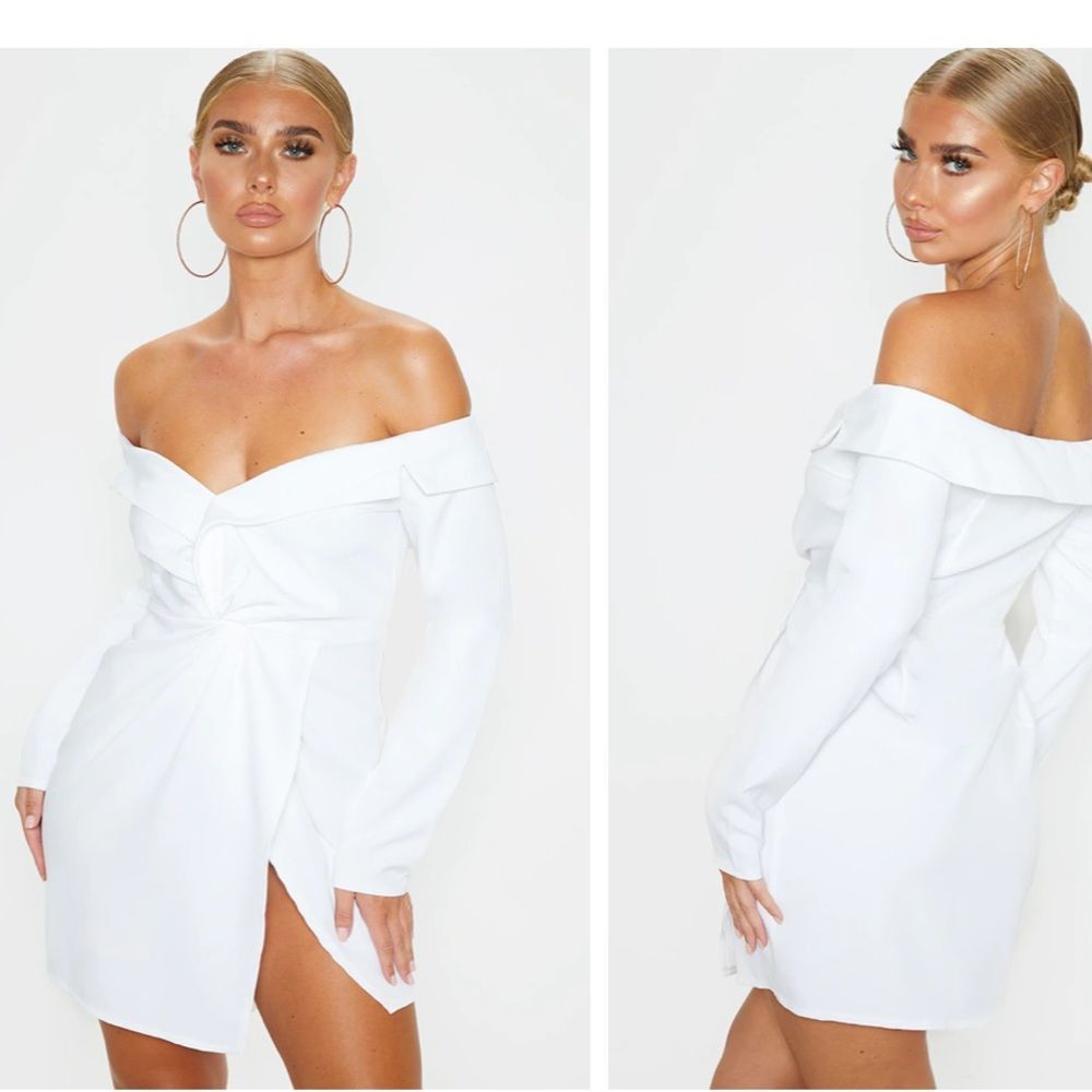 Pretty Little Thing White Bardot Blazer Dress